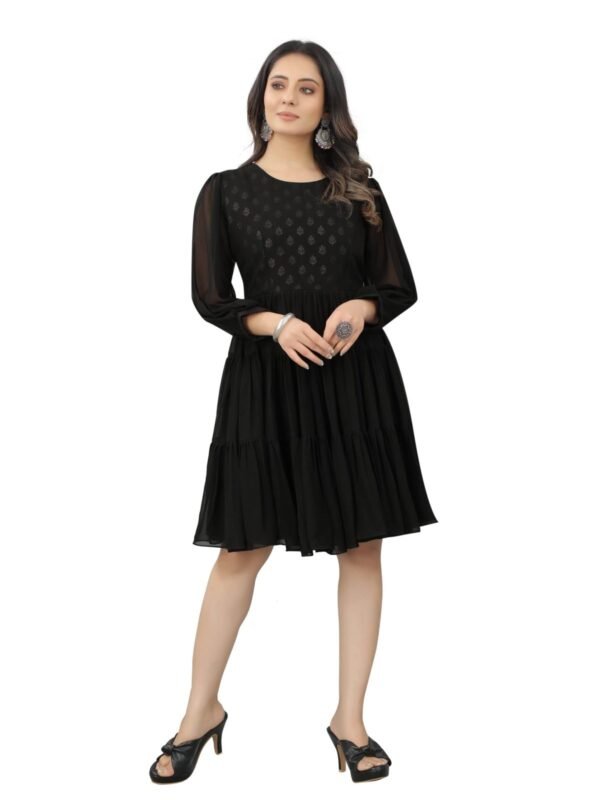 TITANIUM Women's & Girl's Black Georgette Flared Dress